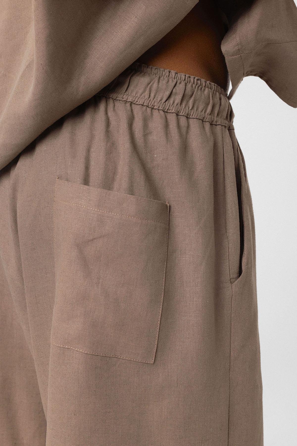 Oversize Keten Şort Vizon