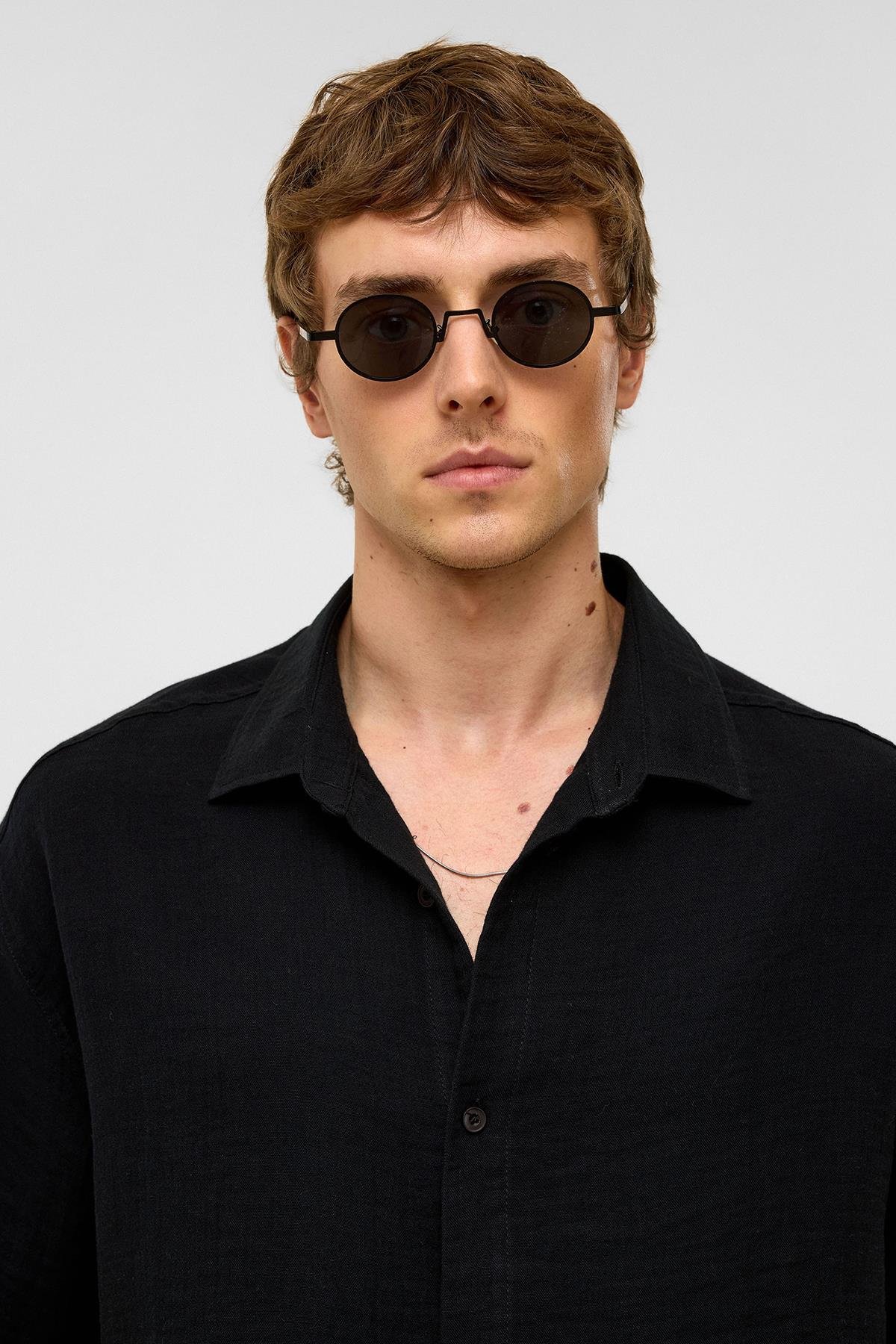 Oversize Kısa Kollıu Müslin Kumaş Gömlek Siyah