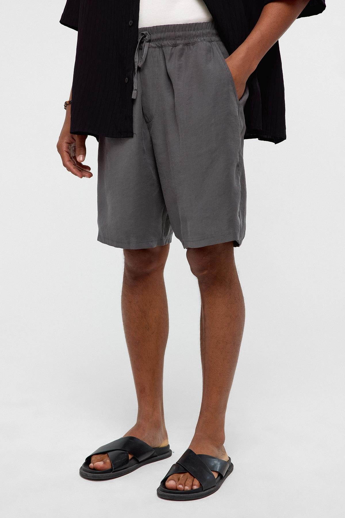 Oversize Modal Kumaş Bermuda Şort Antrasit