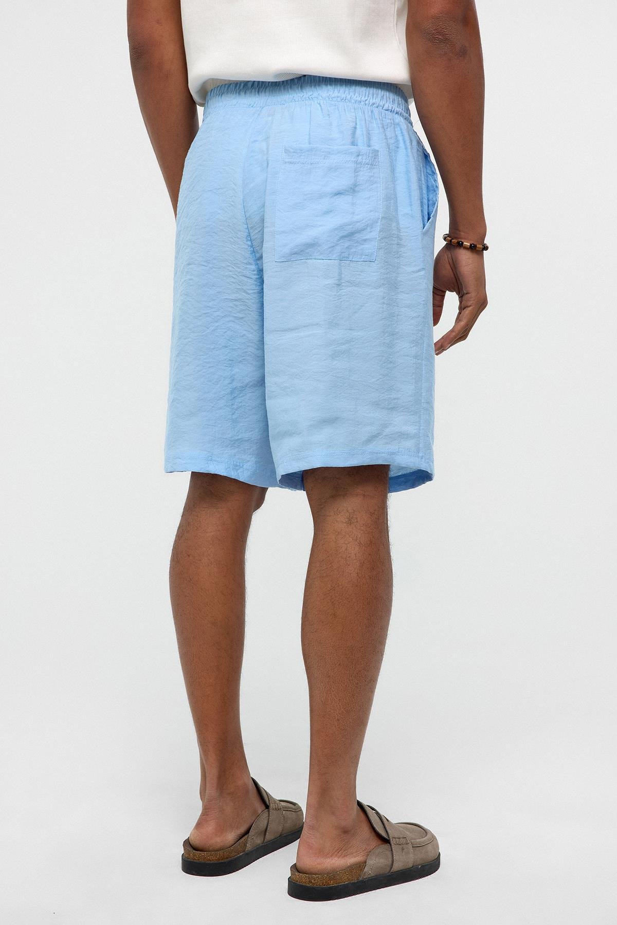 Oversize Modal Kumaş Bermuda Şort Mavi