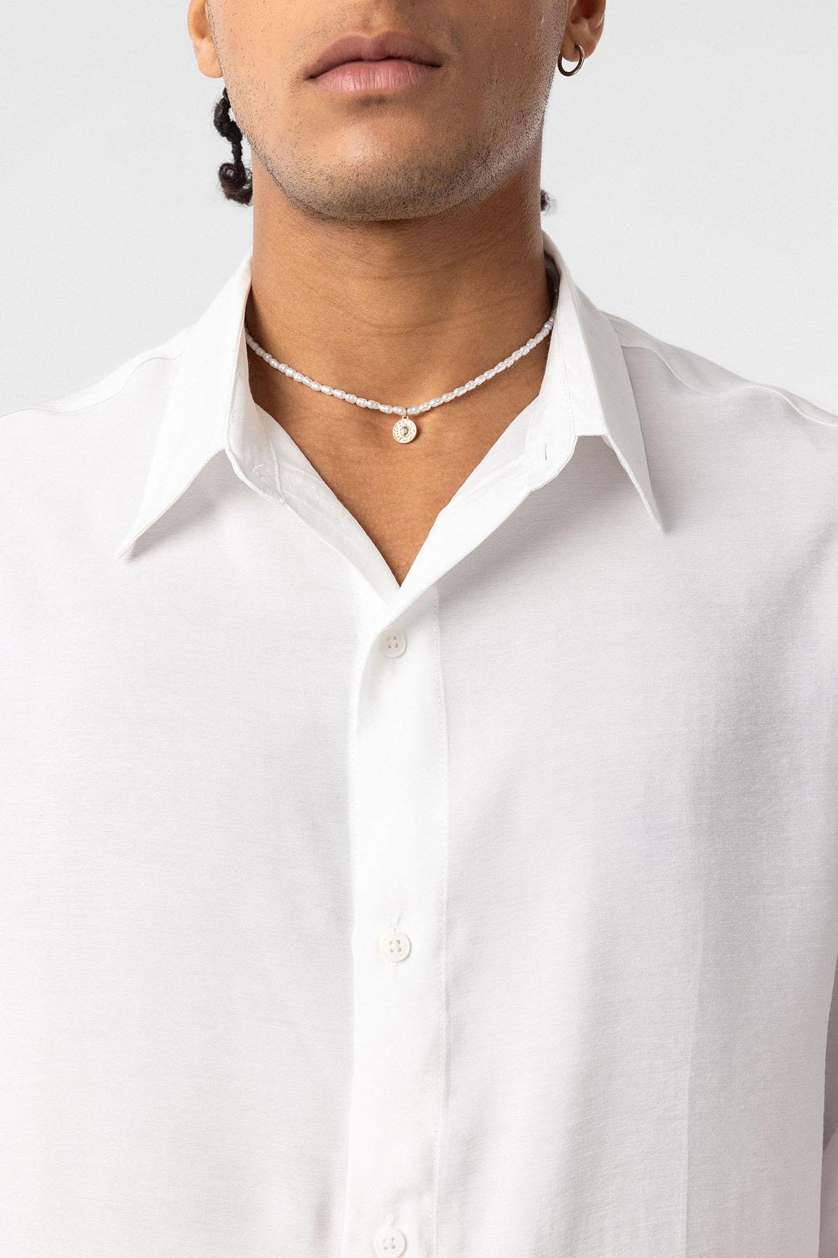 Oversize Modal Kumaş Gömlek Beyaz