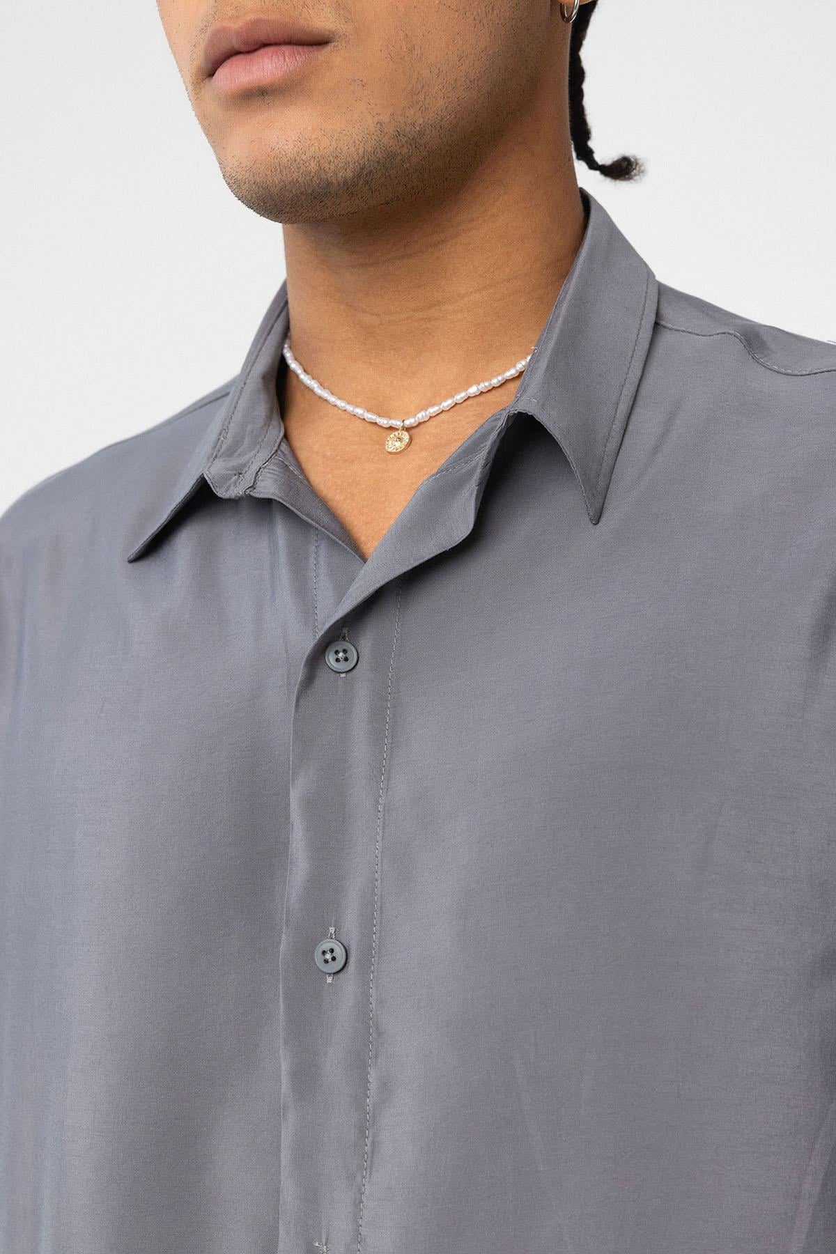 Oversize Modal Kumaş Gömlek Gri