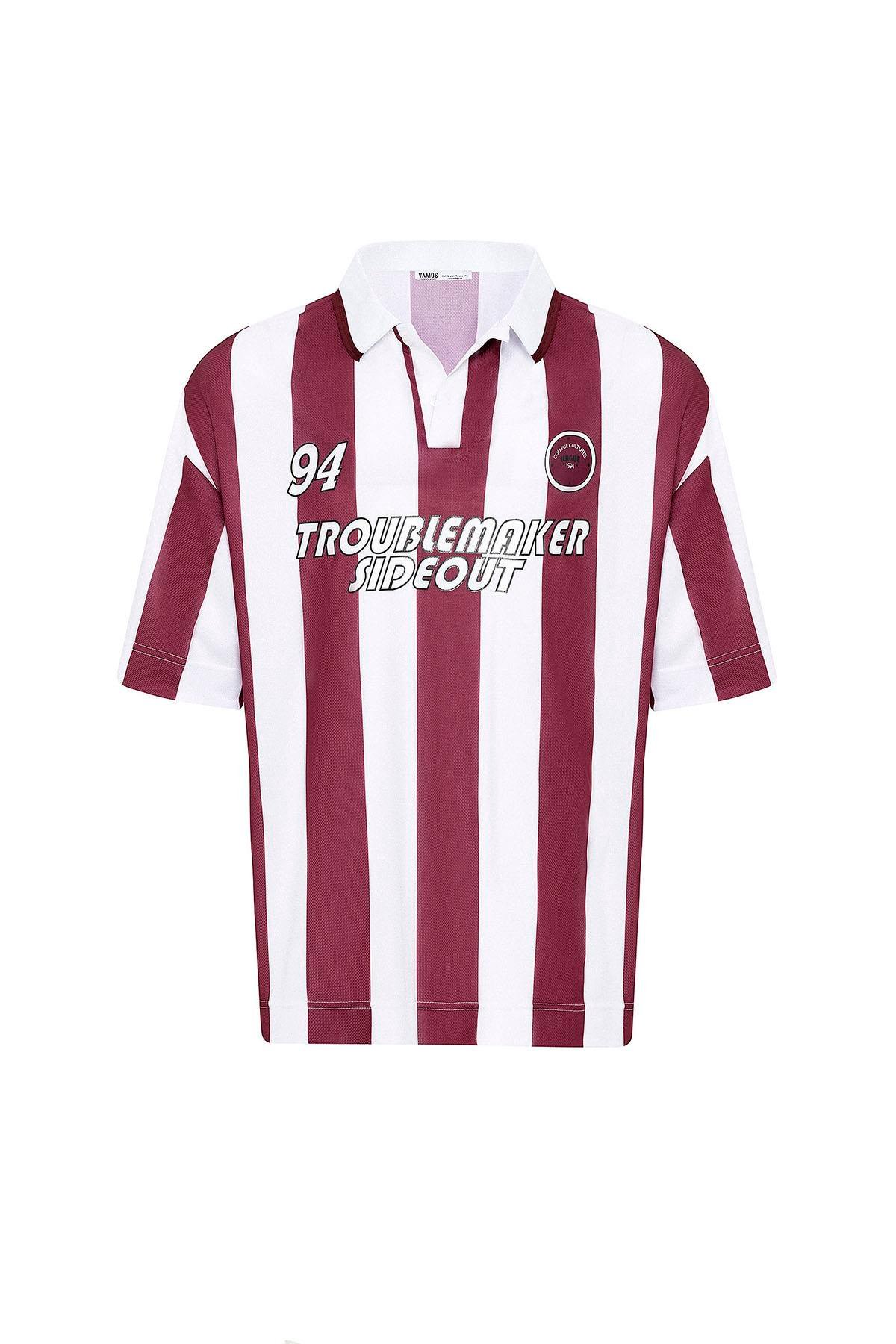 Oversize Polo Yaka Forma Tişört Bordo