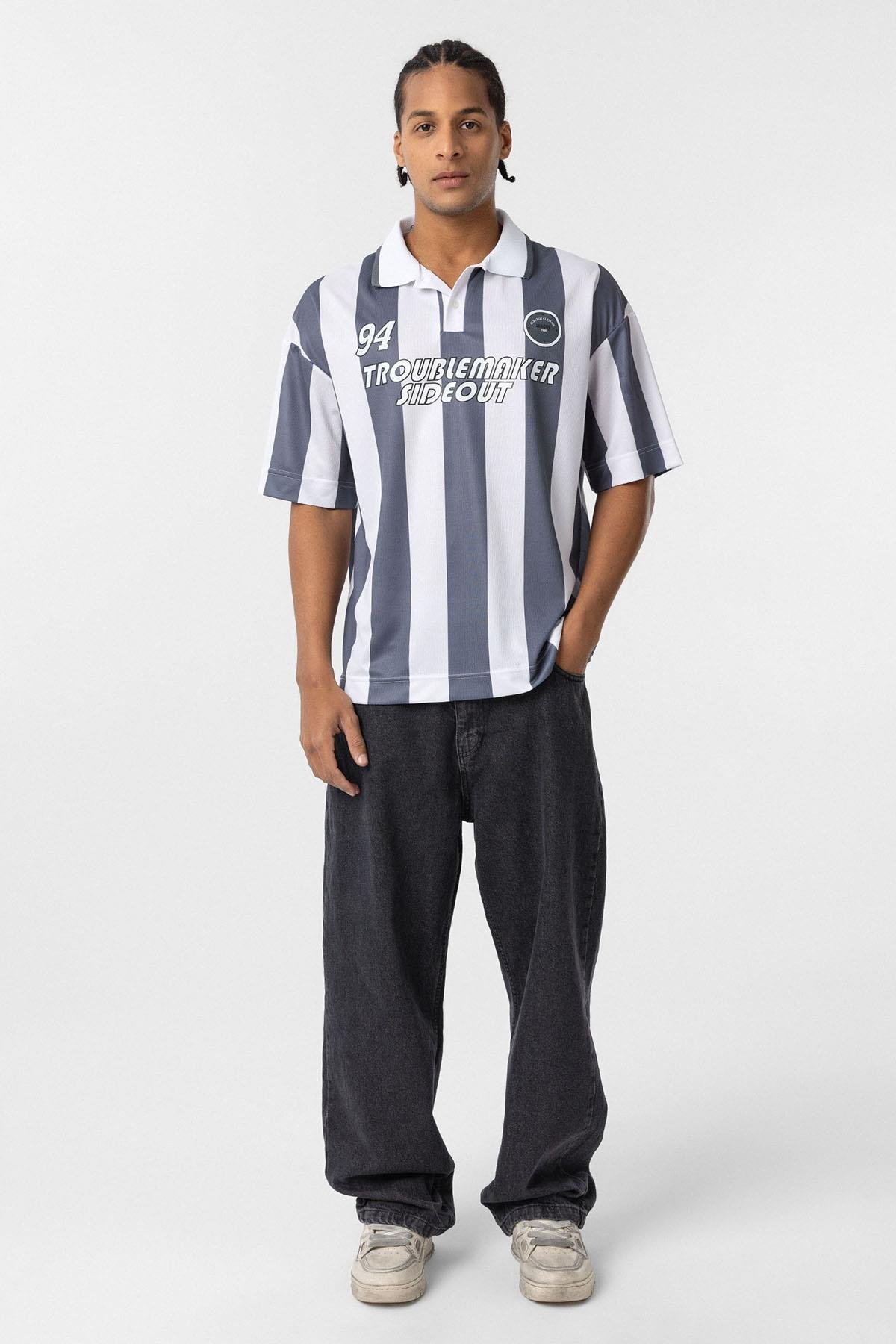 Oversize Polo Yaka Forma Tişört Füme