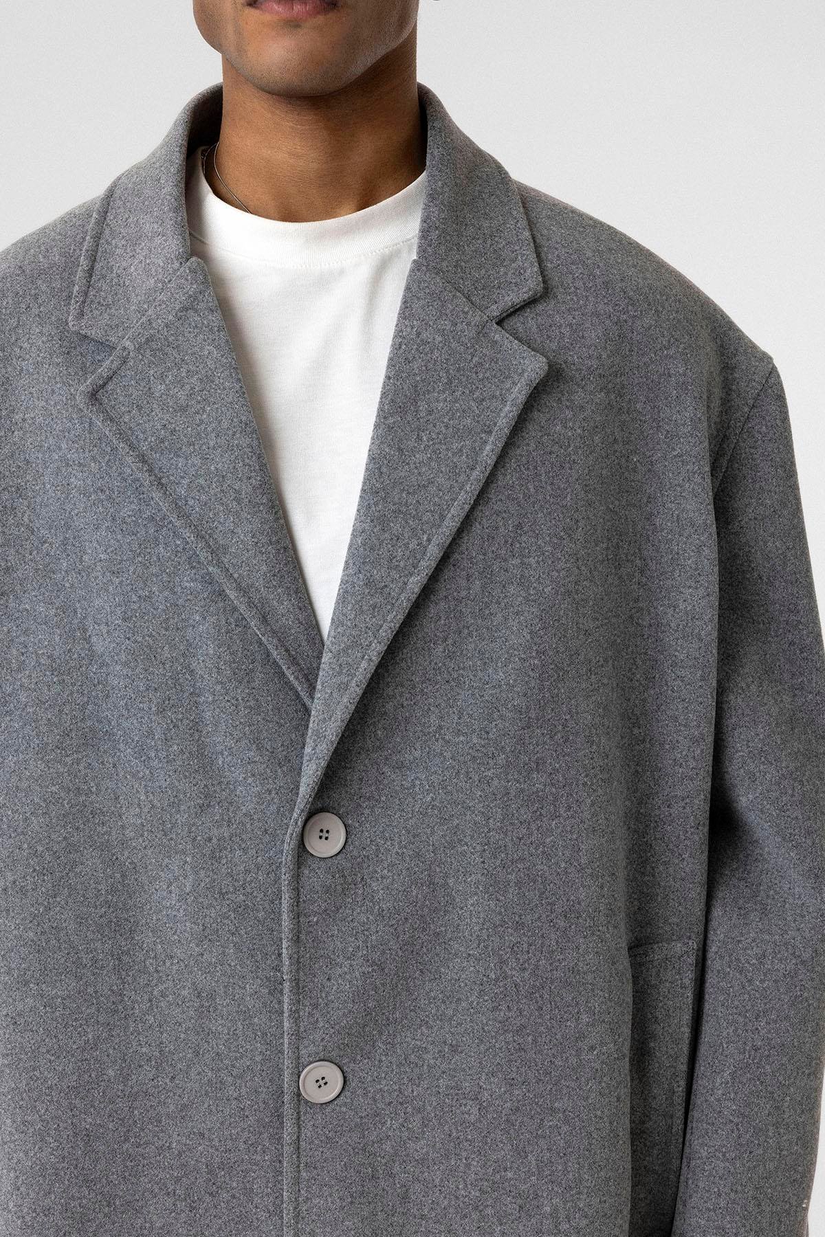 Oversize Uzun Kaşe Kaban Gri