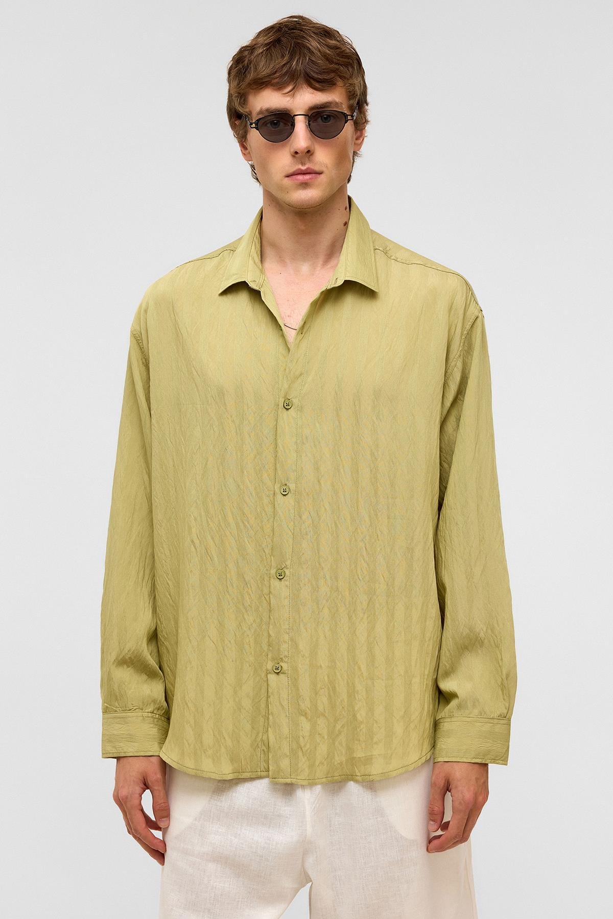 Oversize Uzun Kollu Modal Kumaş Gömlek Yeşil