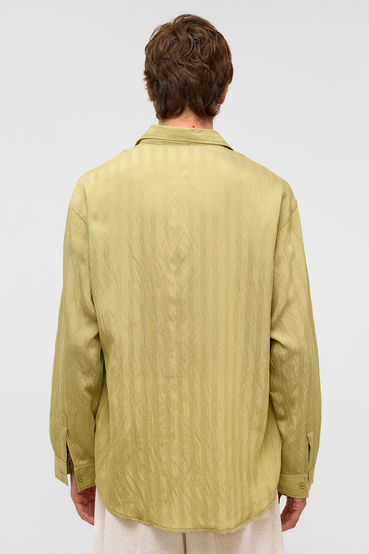 Oversize Uzun Kollu Modal Kumaş Gömlek Yeşil