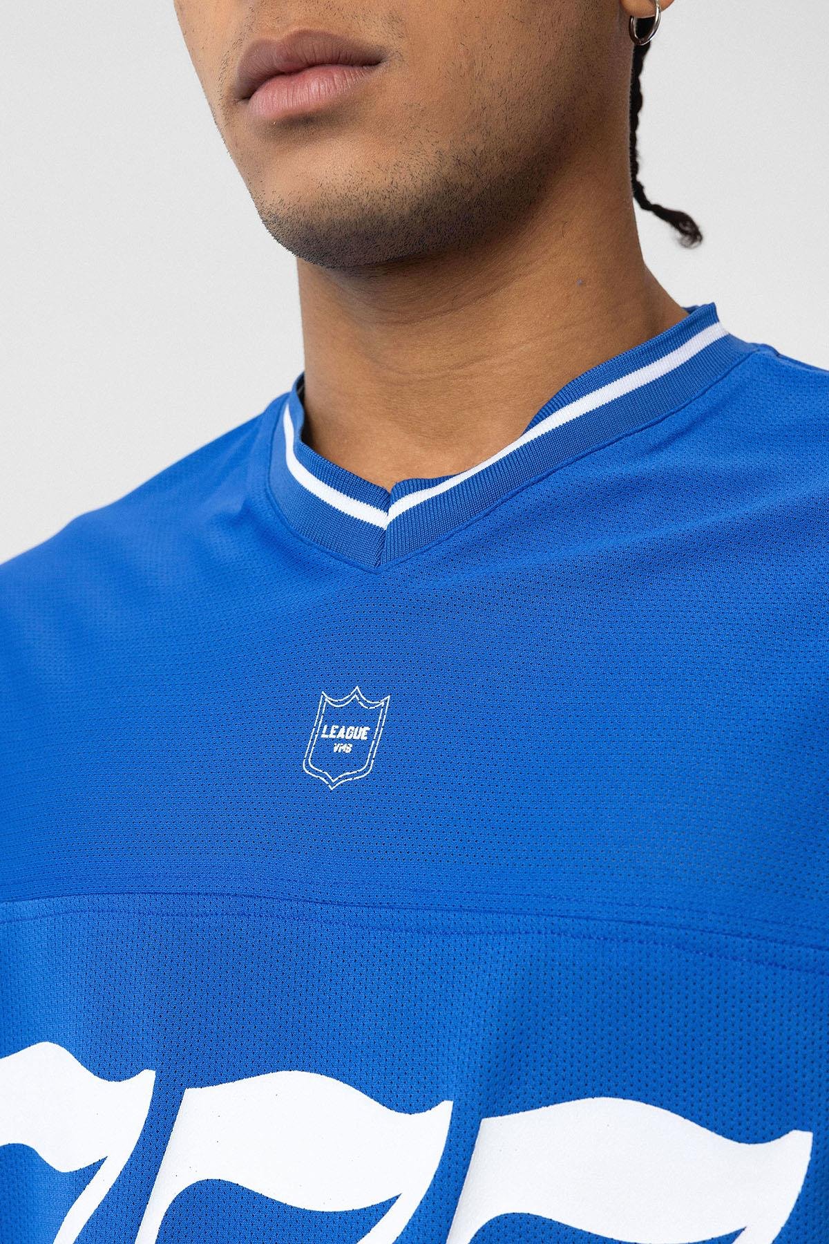 Oversize V Yaka Forma Tişört Saks