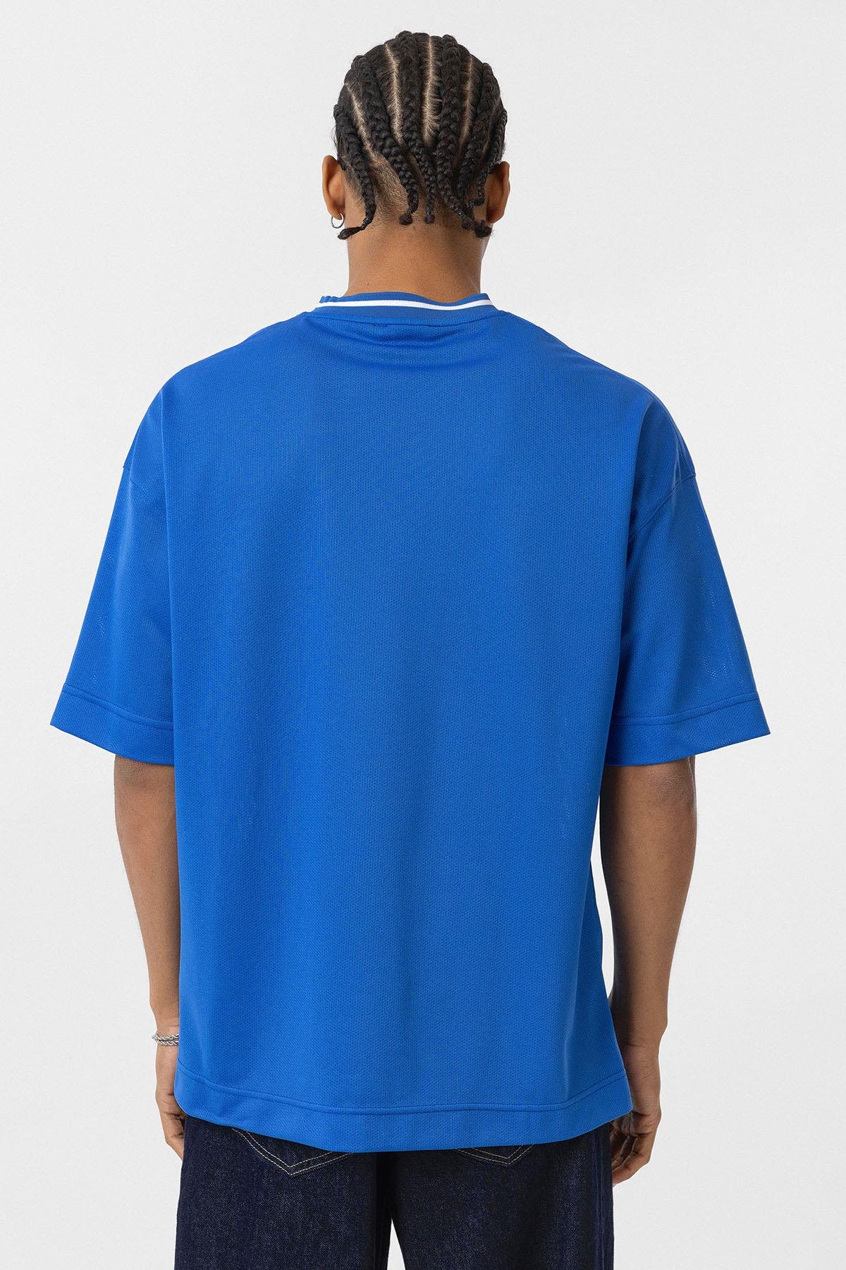 Oversize V Yaka Forma Tişört Saks