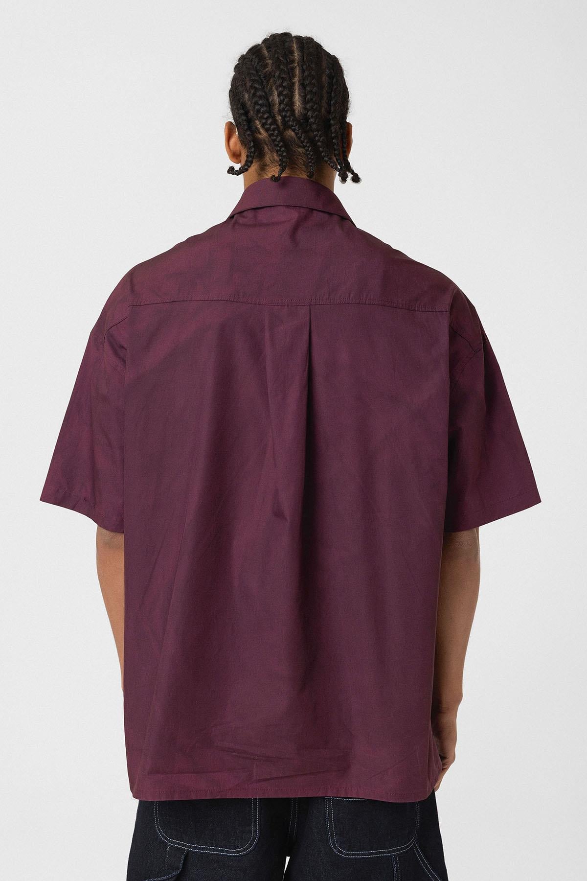 Oversize Yıkamalı Poplin Gömlek Bordo