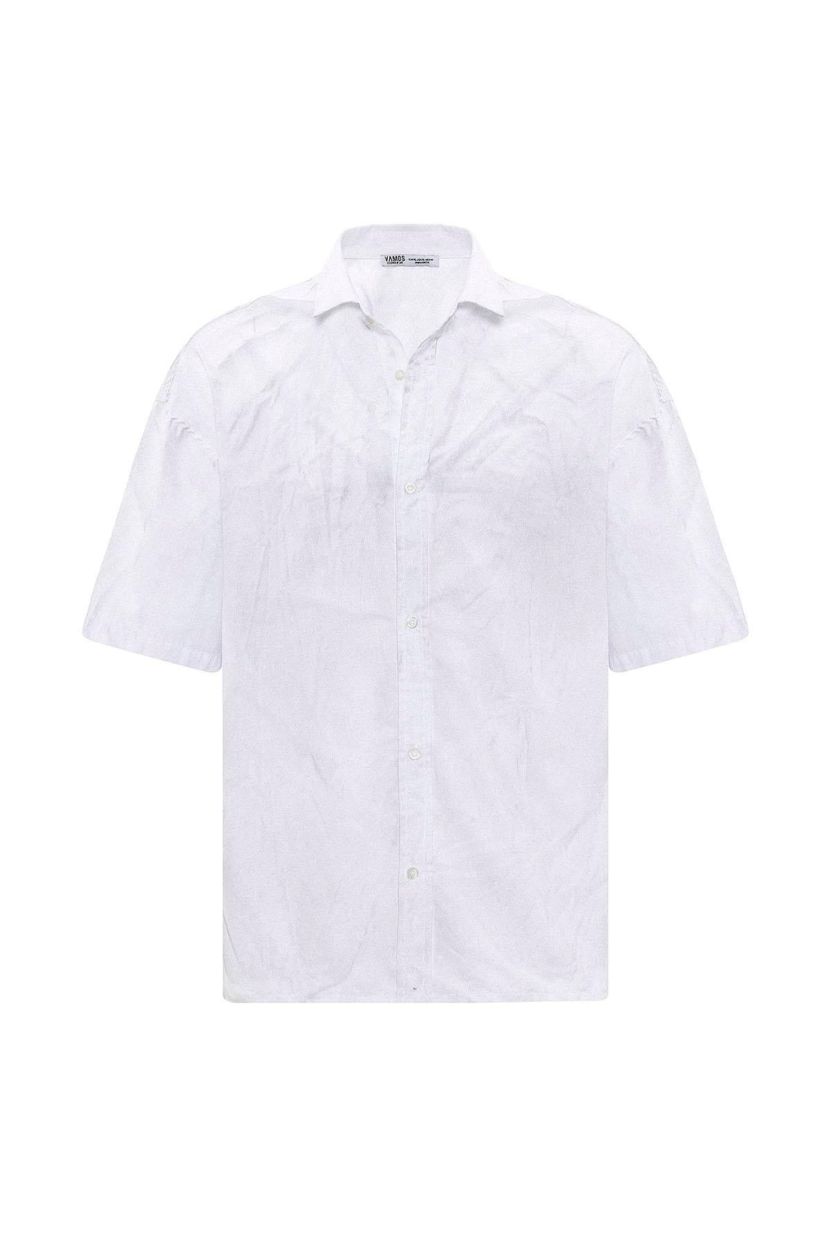 Oversize Yıkamalı Poplin Gömlek Ekru