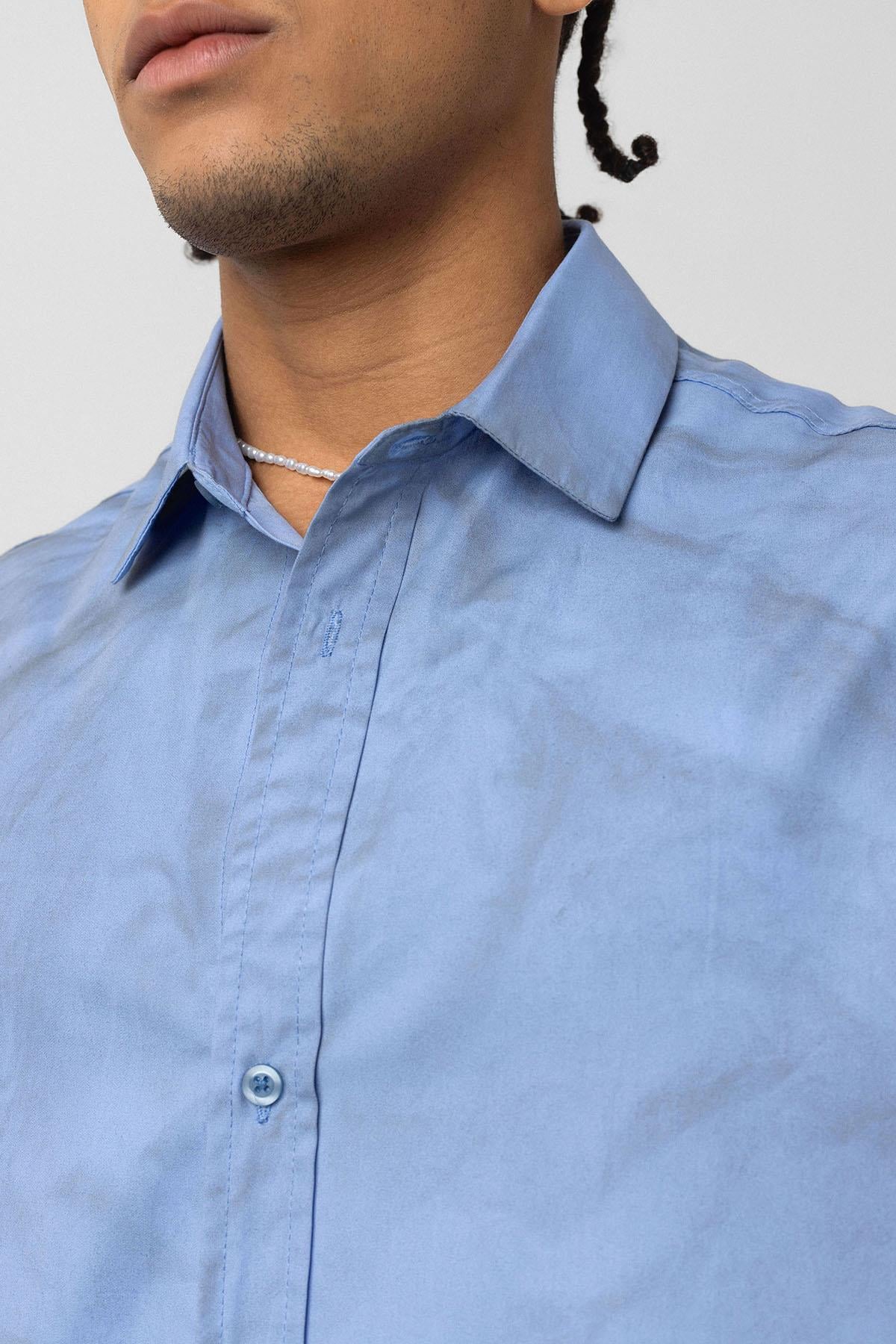 Oversize Yıkamalı Poplin Gömlek Mavi