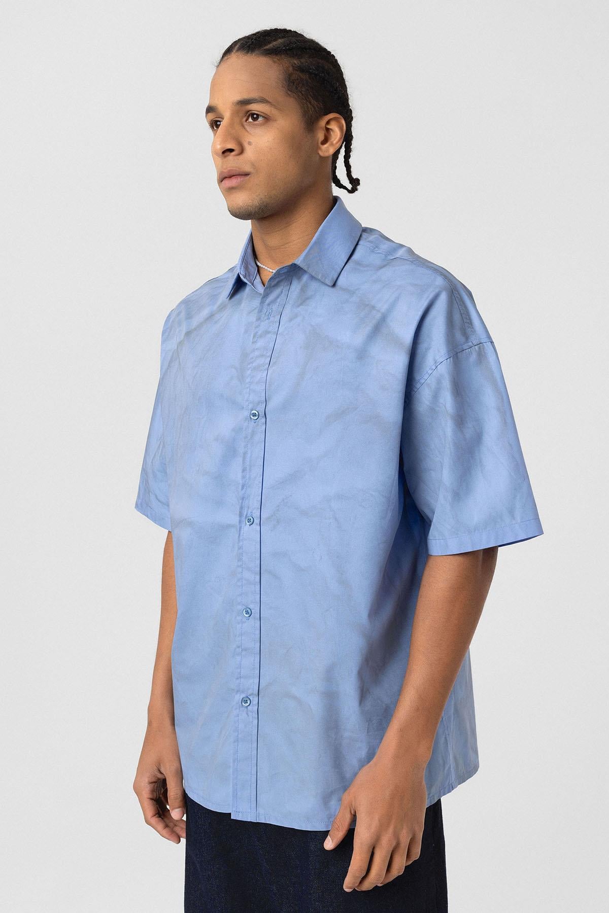 Oversize Yıkamalı Poplin Gömlek Mavi