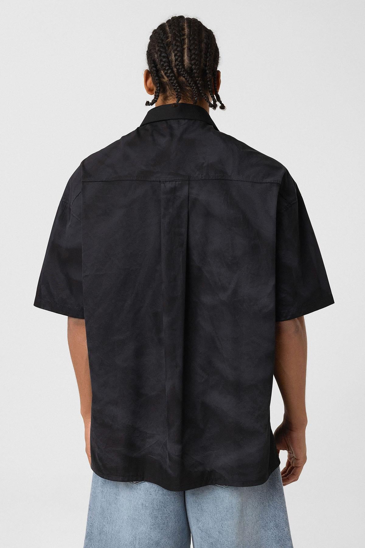 Oversize Yıkamalı Poplin Gömlek Siyah