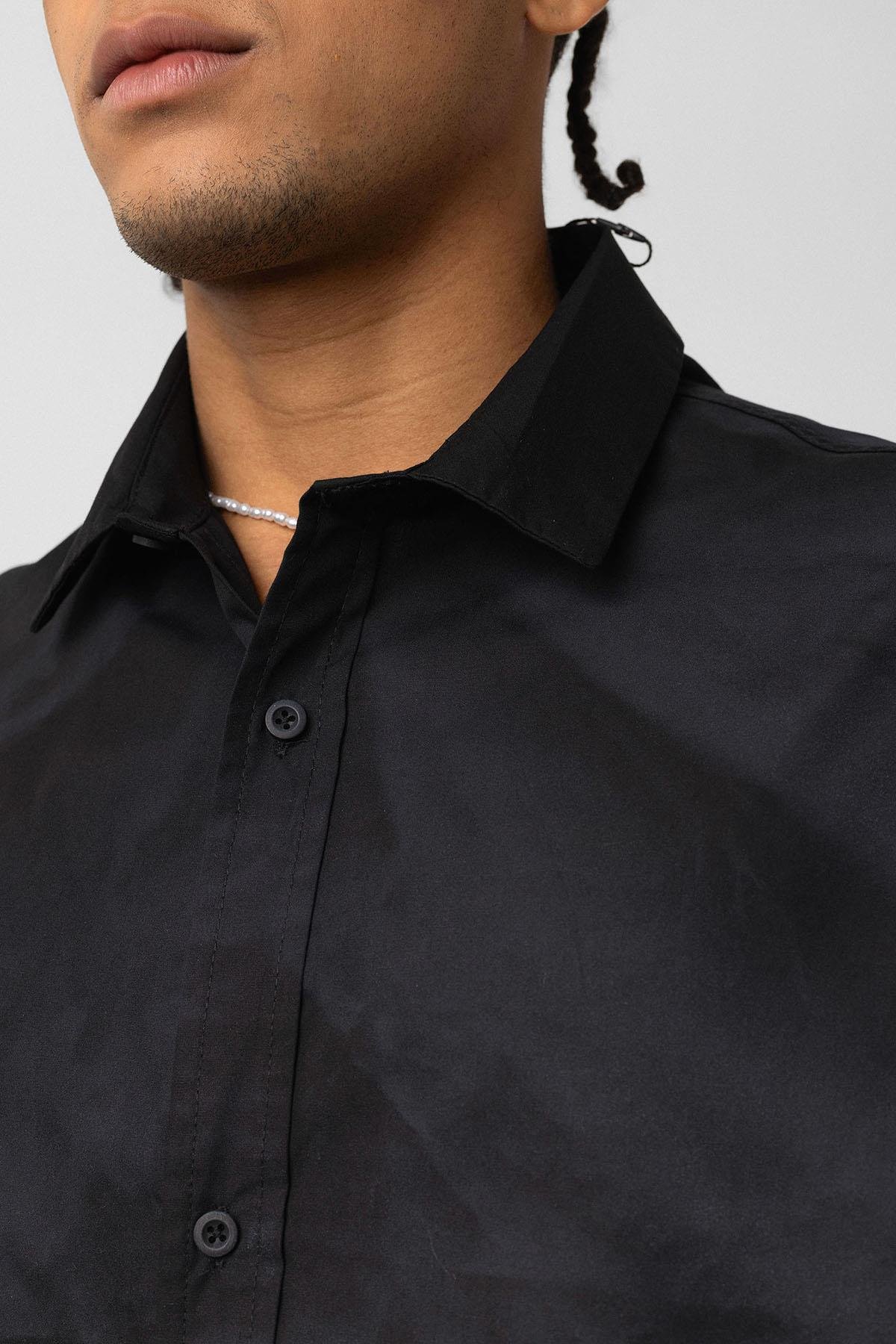 Oversize Yıkamalı Poplin Gömlek Siyah