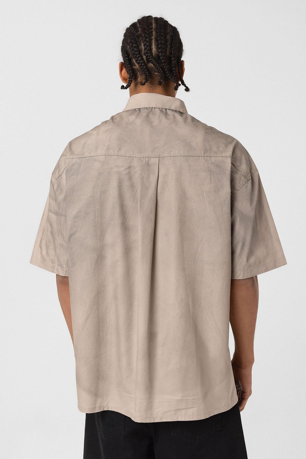 Oversize Yıkamalı Poplin Gömlek Taş