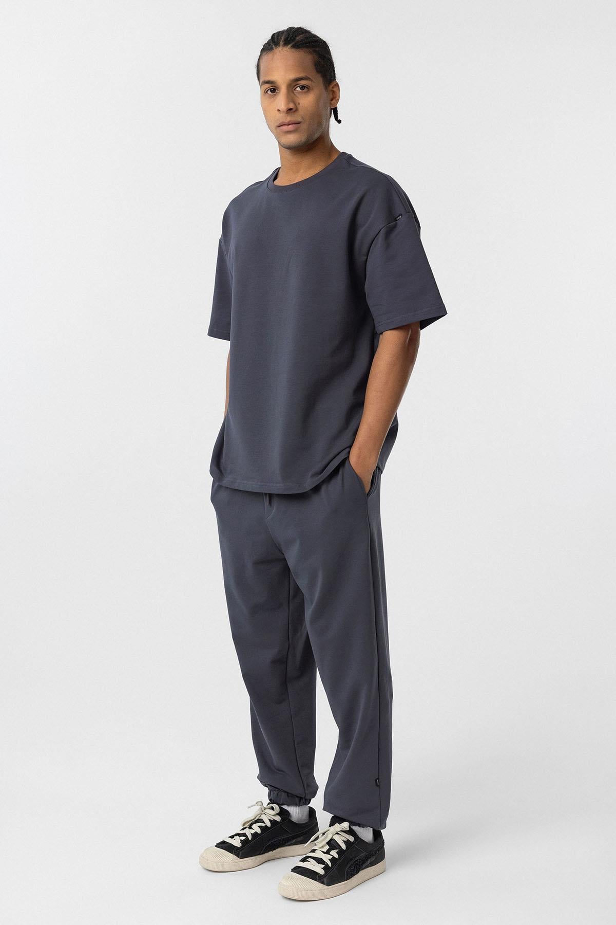 Paça Lastikli Basic Oversize Eşofman Takımı Füme