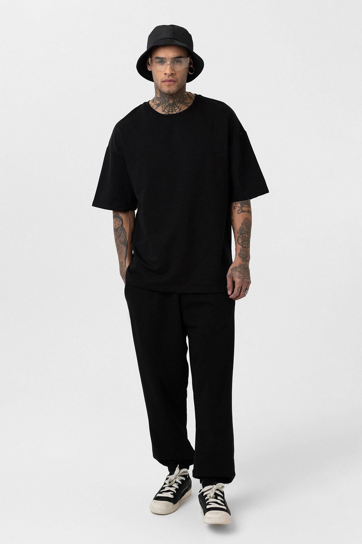 Paça Lastikli Basic Oversize Eşofman Takımı Siyah