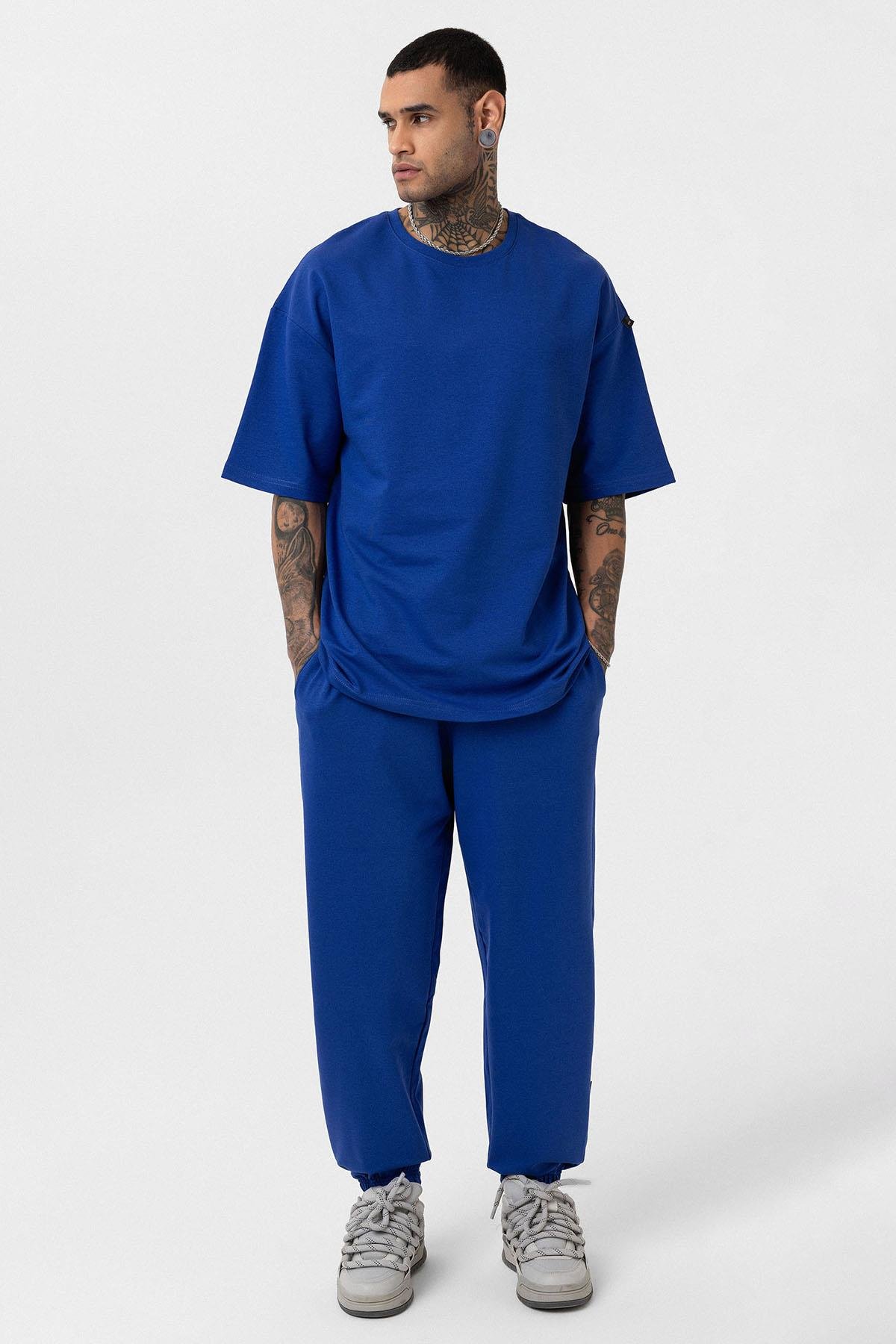 Paça Lastikli Basic Oversize Eşofman Takımı Saks