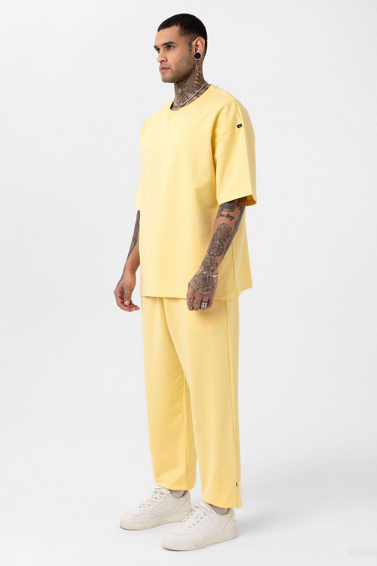 Paça Lastikli Basic Oversize Eşofman Takımı Sarı