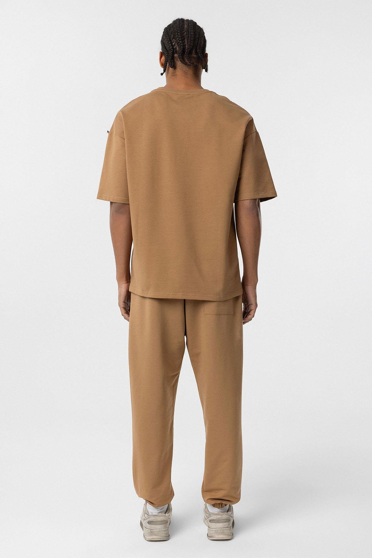 Paça Lastikli Basic Oversize Eşofman Takımı Camel
