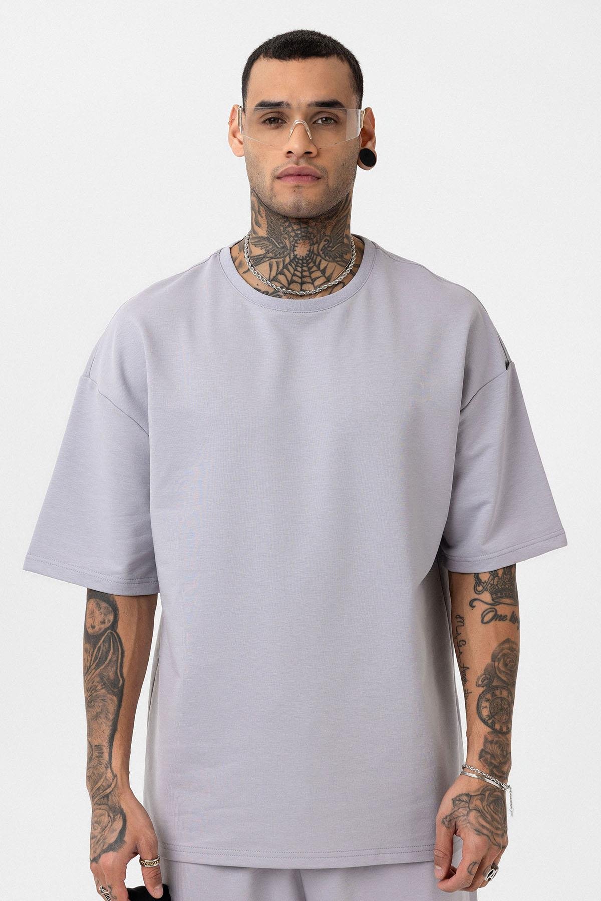 Paça Lastikli Basic Oversize Eşofman Takımı Boyama Gri