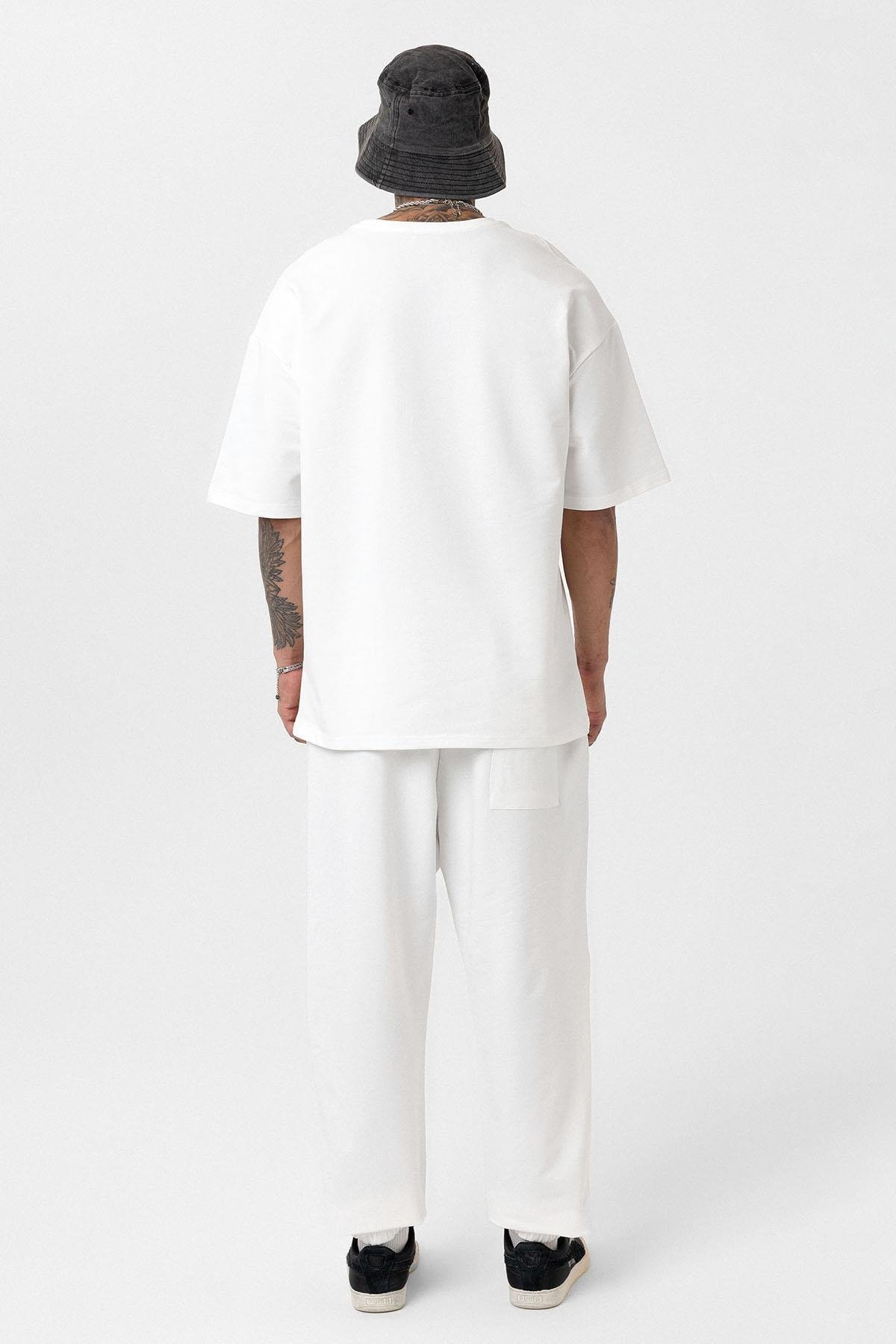 Paça Lastikli Basic Oversize Eşofman Takımı Ekru