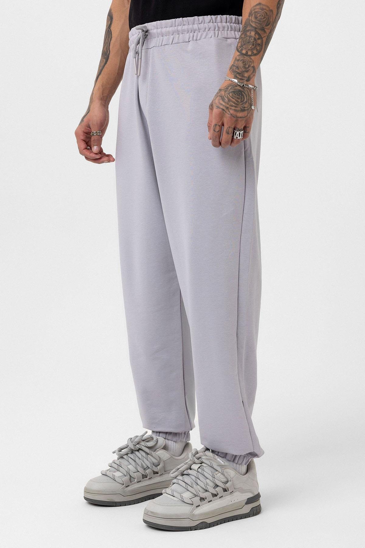 Paça Lastikli Basic Oversize Eşofman Takımı Boyama Gri