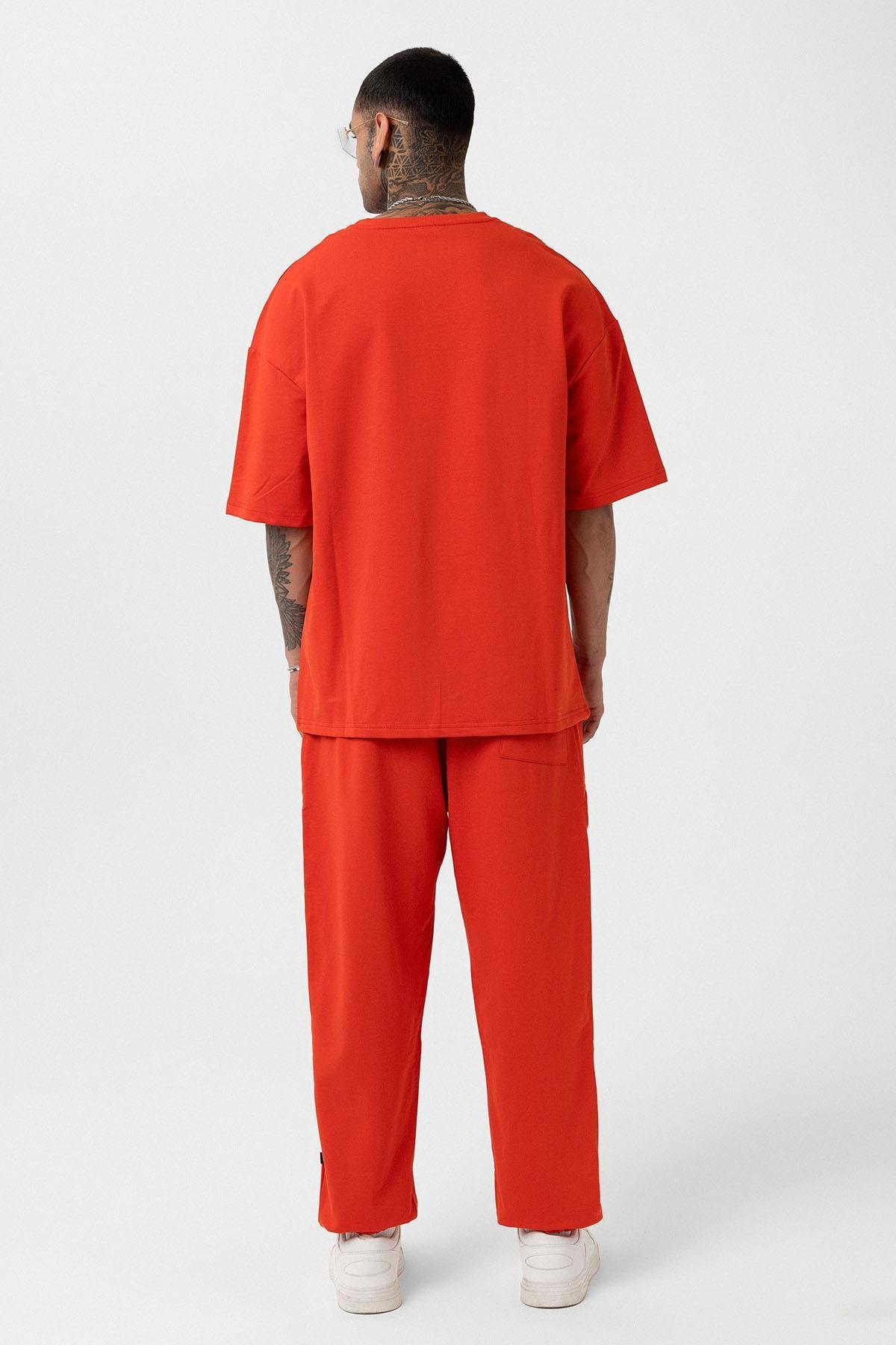 Paça Lastikli Basic Oversize Eşofman Takımı Mercan