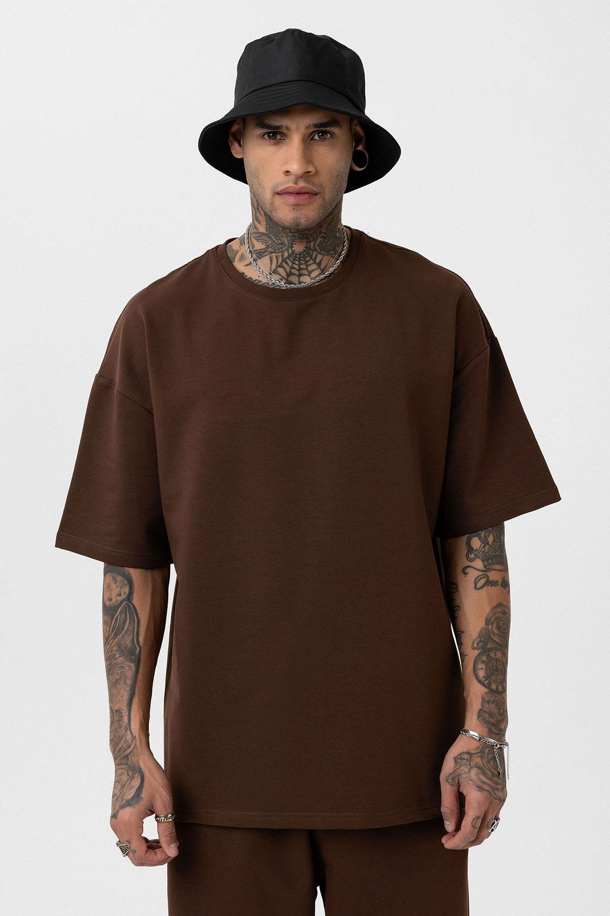 Paça Lastikli Basic Oversize Eşofman Takımı Kahve