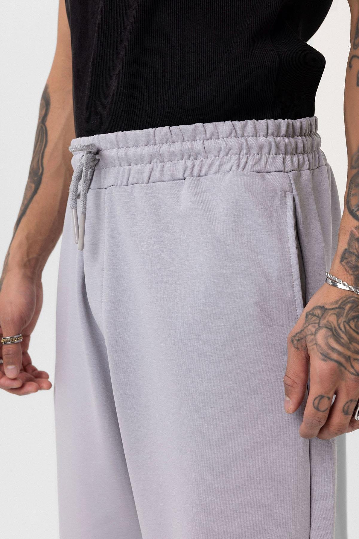 Paça Lastikli Basic Oversize Eşofman Takımı Boyama Gri