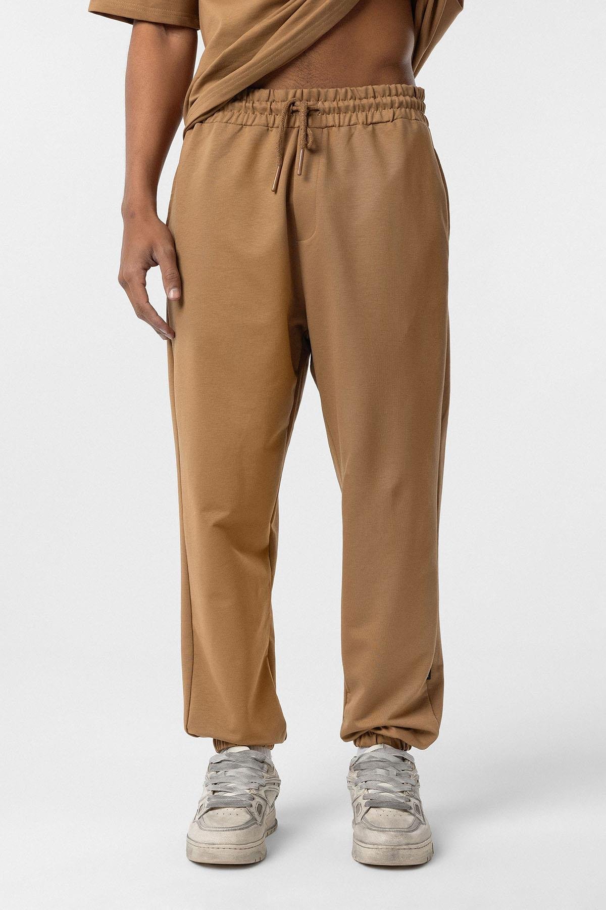 Paça Lastikli Basic Oversize Eşofman Takımı Camel