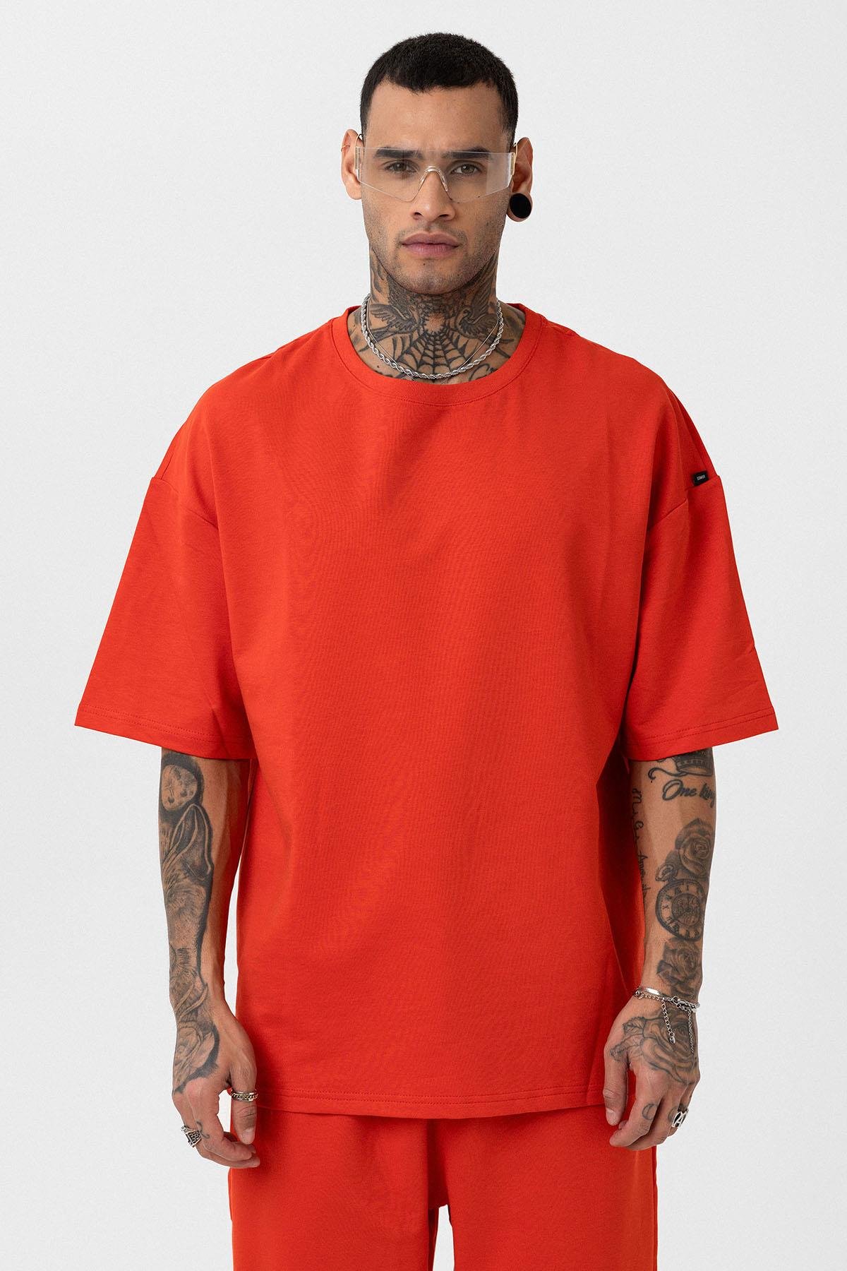 Paça Lastikli Basic Oversize Eşofman Takımı Mercan