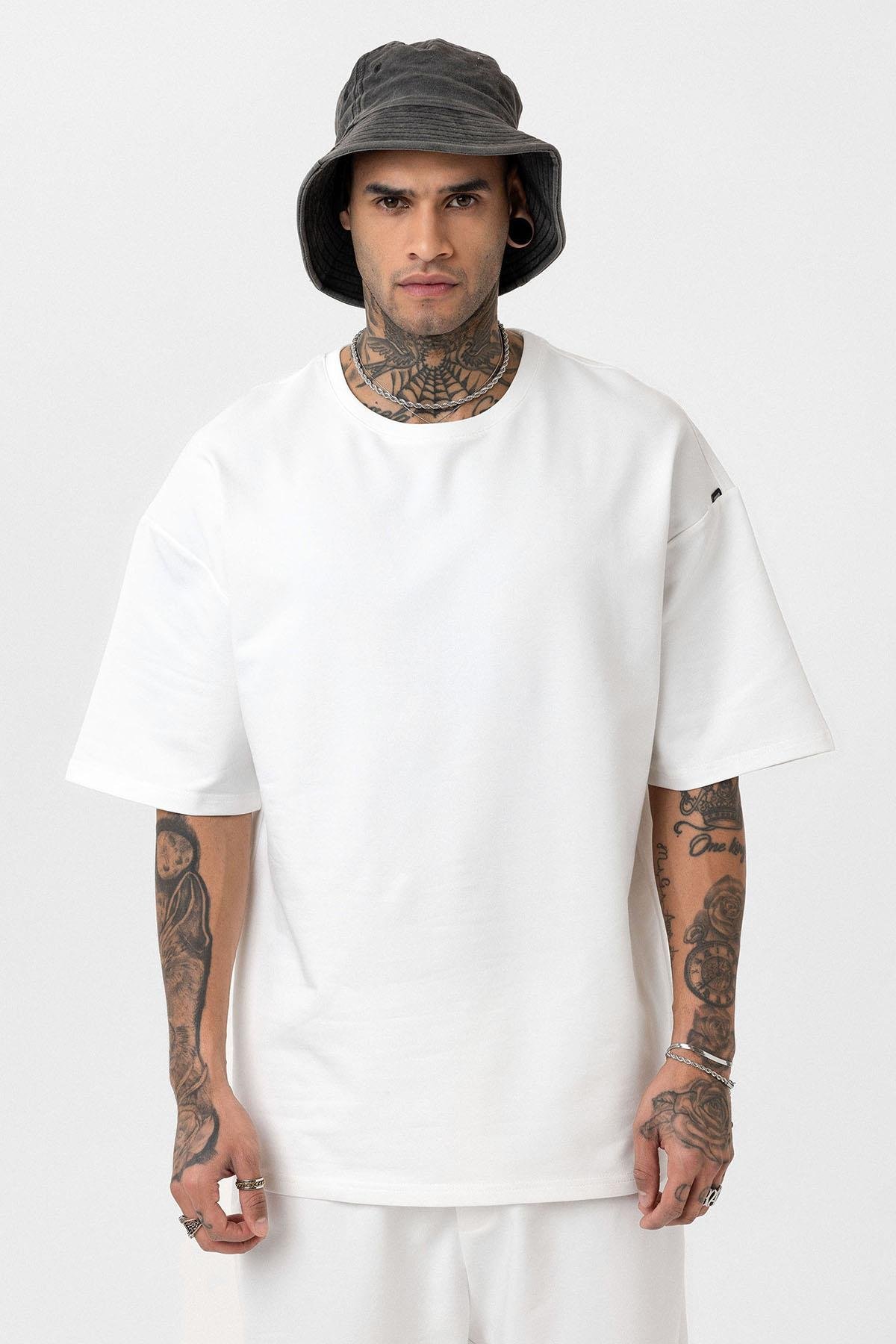 Paça Lastikli Basic Oversize Eşofman Takımı Ekru