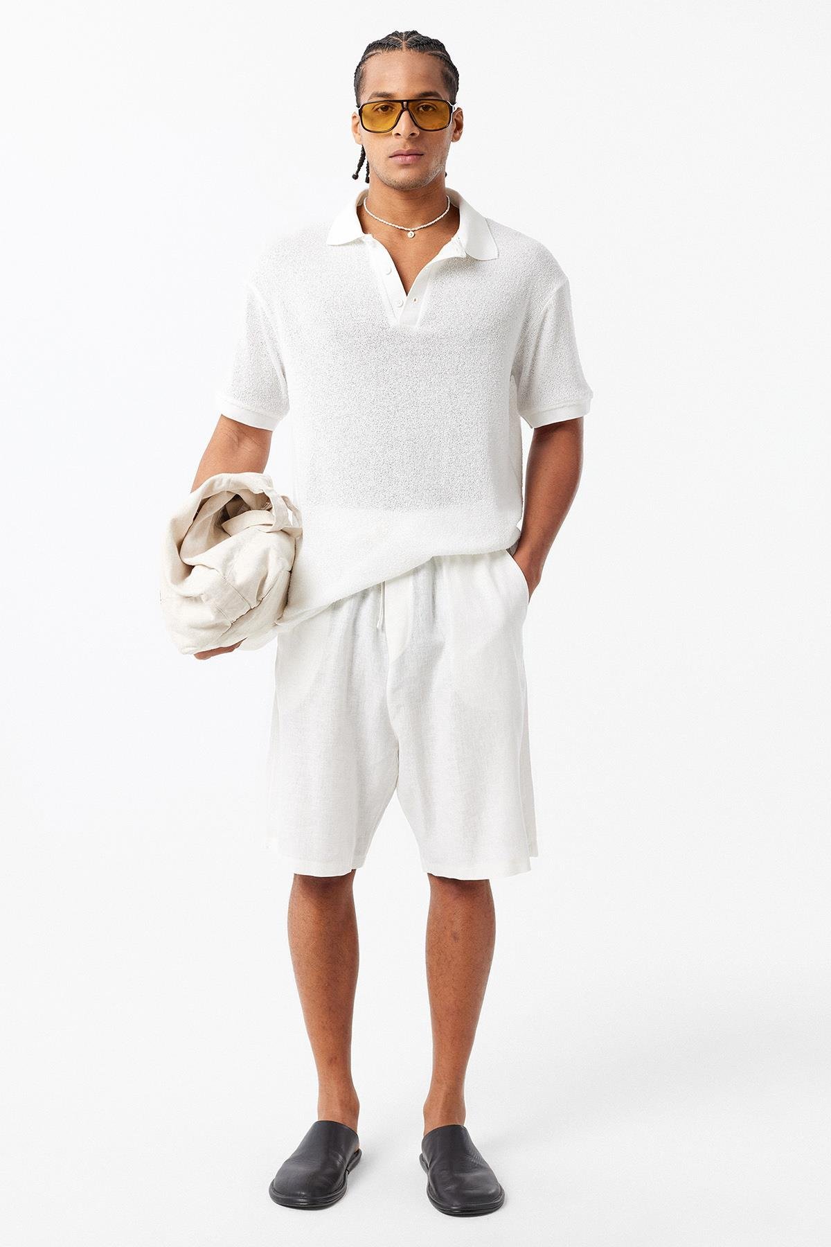 Polo Yaka Oversize Tişört Ekru