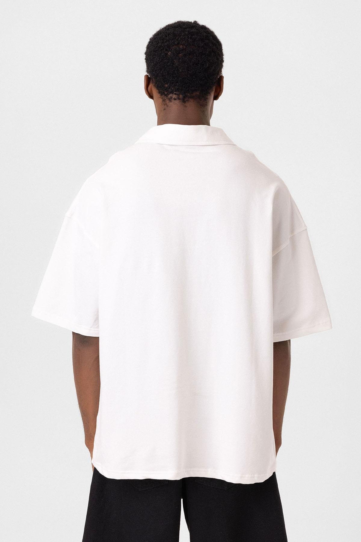 Polo Yaka Oversize Tişört Ekru