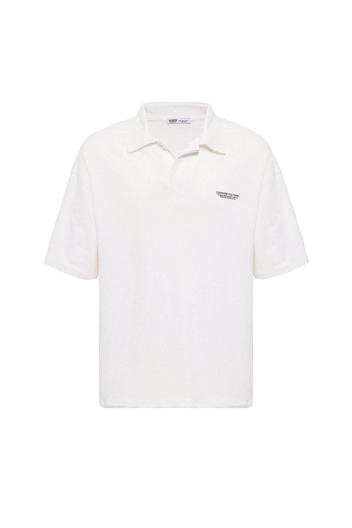 Polo Yaka Oversize Tişört Ekru