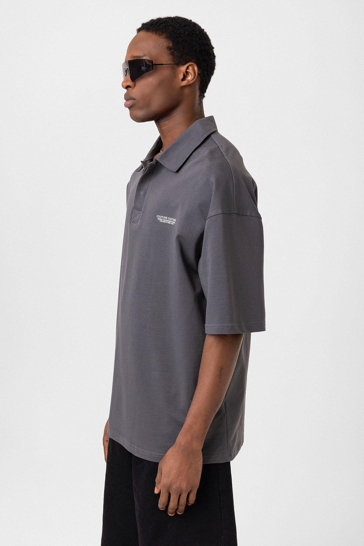 Polo Yaka Oversize Tişört Füme