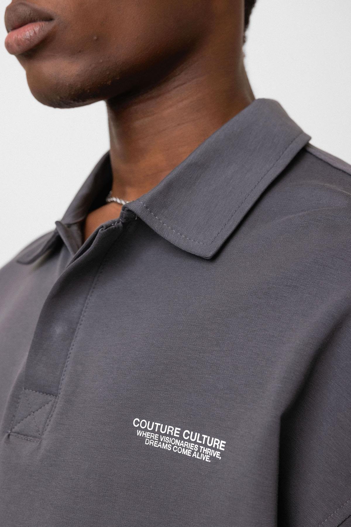 Polo Yaka Oversize Tişört Füme