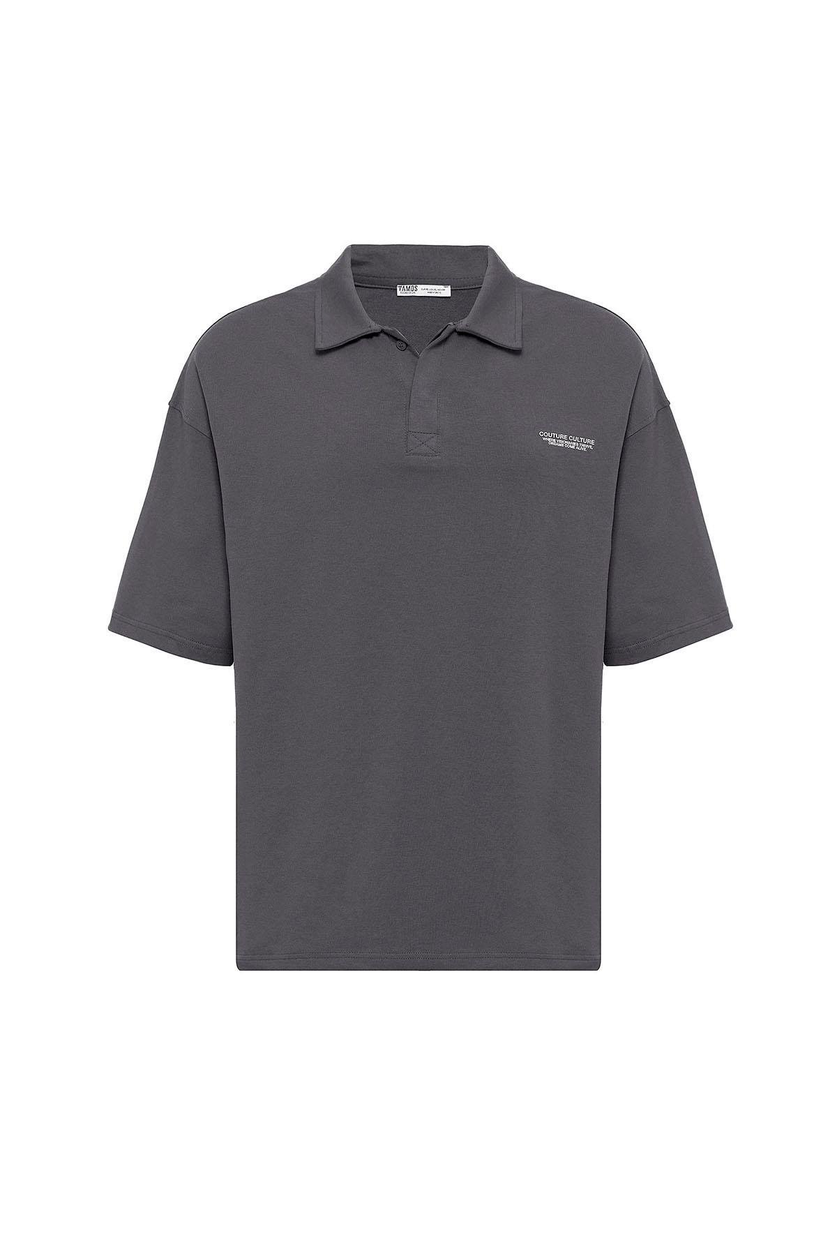 Polo Yaka Oversize Tişört Füme