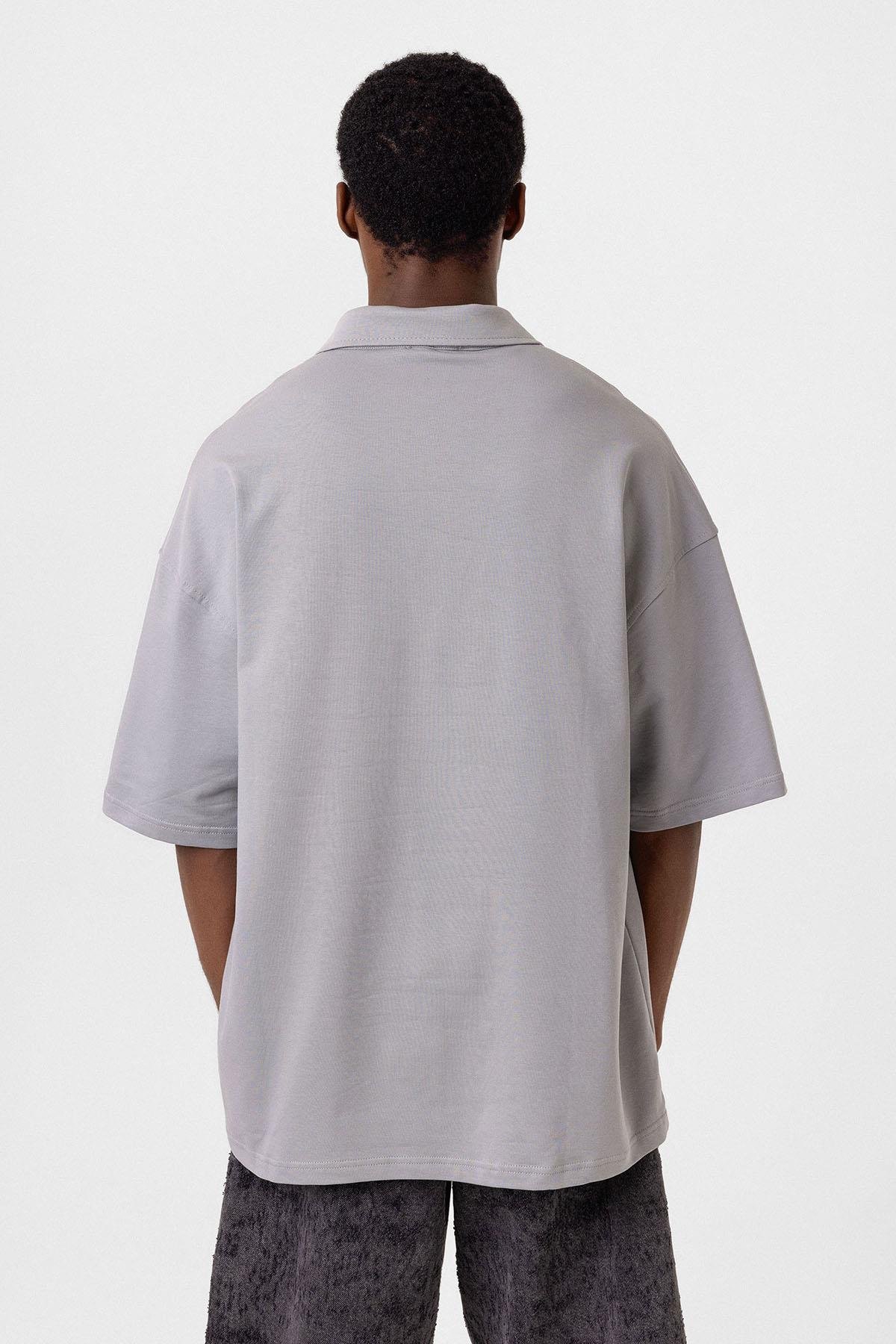 Polo Yaka Oversize Tişört Gri
