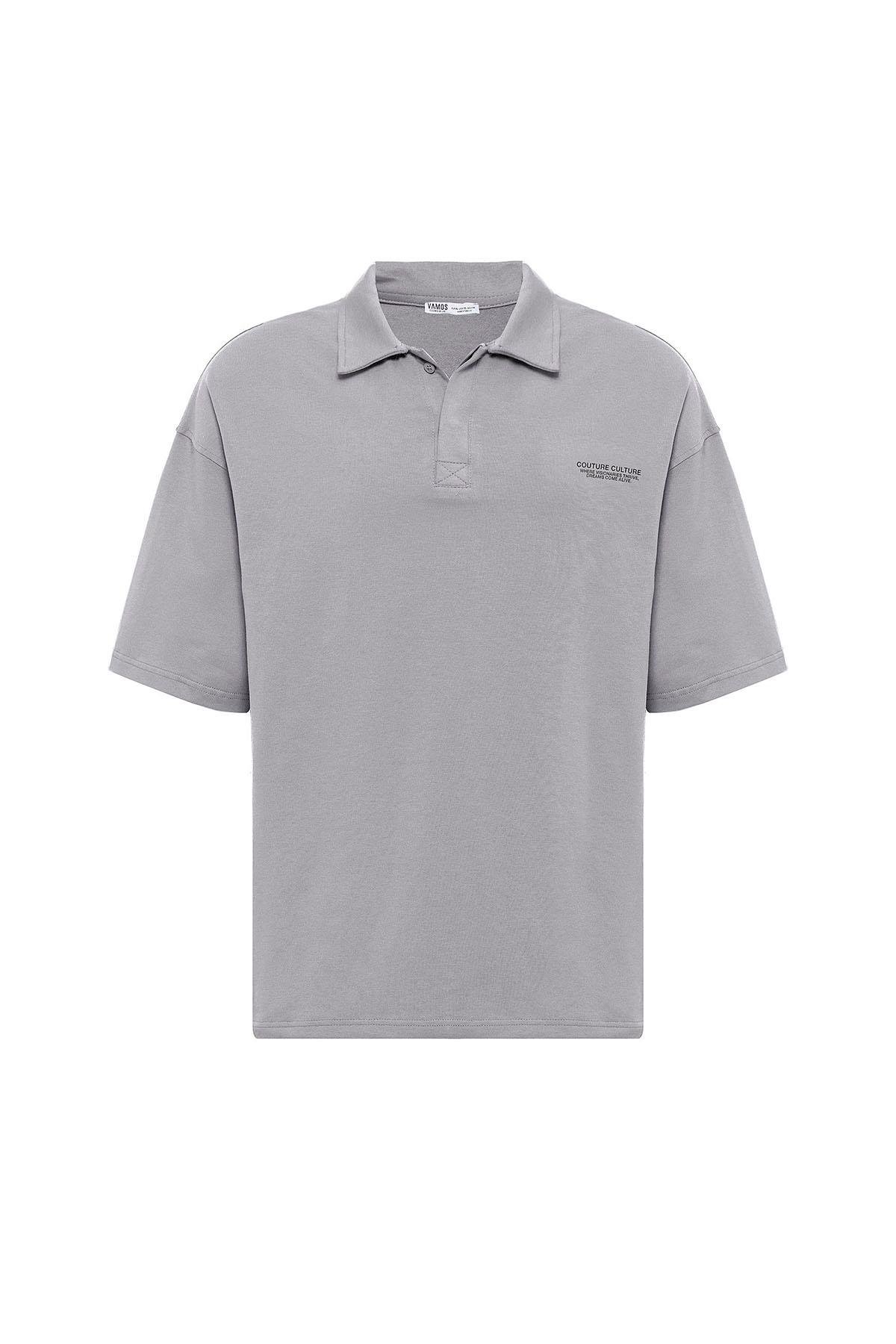 Polo Yaka Oversize Tişört Gri