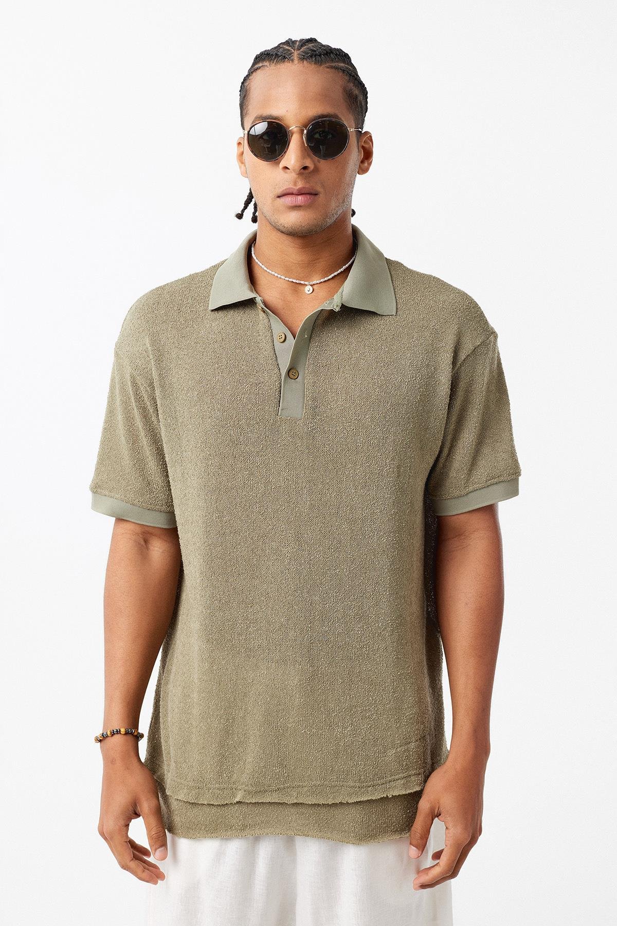Polo Yaka Oversize Tişört Haki