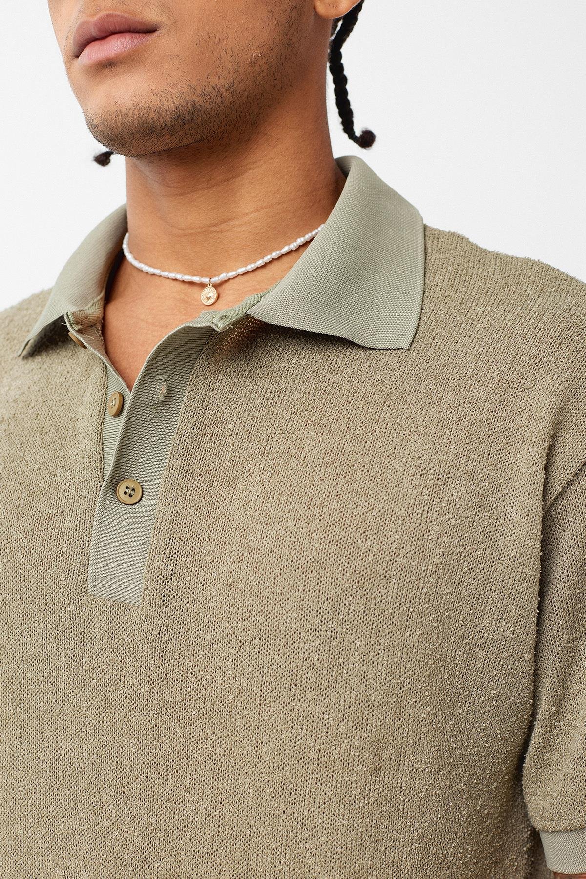 Polo Yaka Oversize Tişört Haki