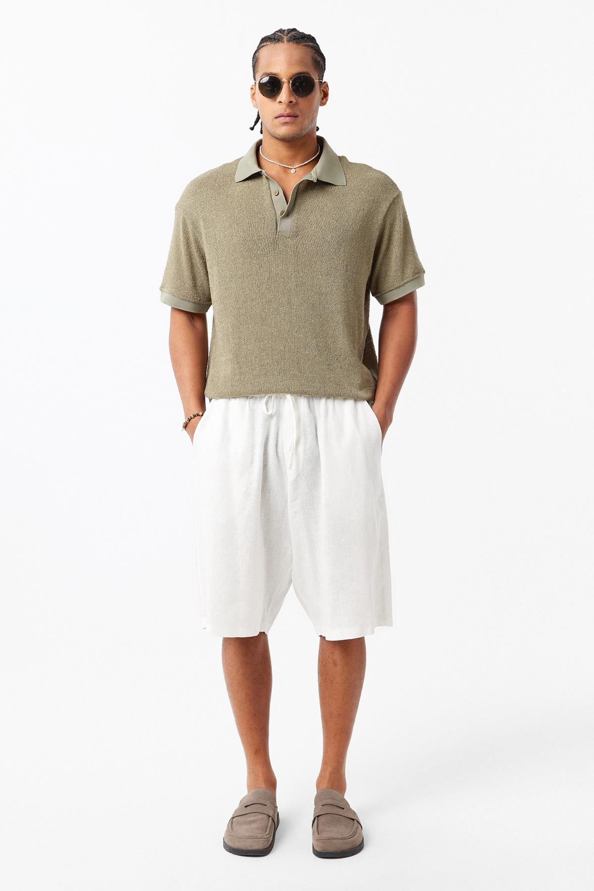 Polo Yaka Oversize Tişört Haki