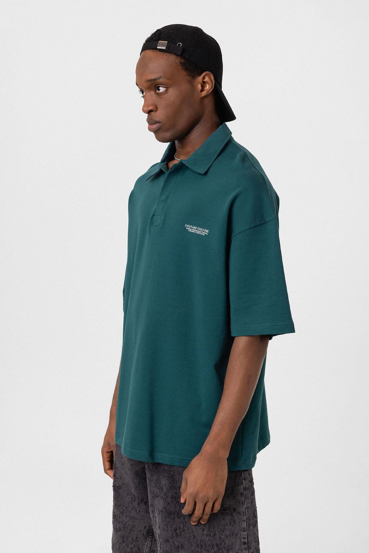 Polo Yaka Oversize Tişört Petrol