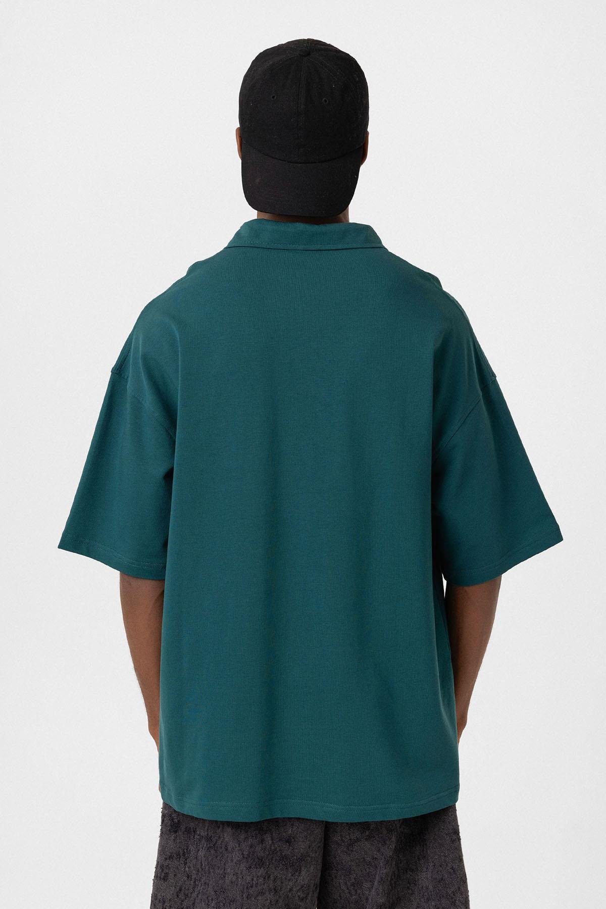Polo Yaka Oversize Tişört Petrol