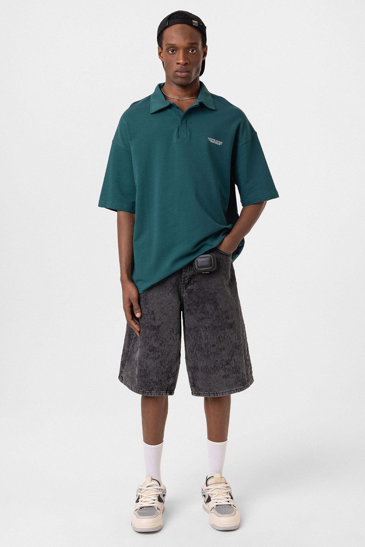 Polo Yaka Oversize Tişört Petrol