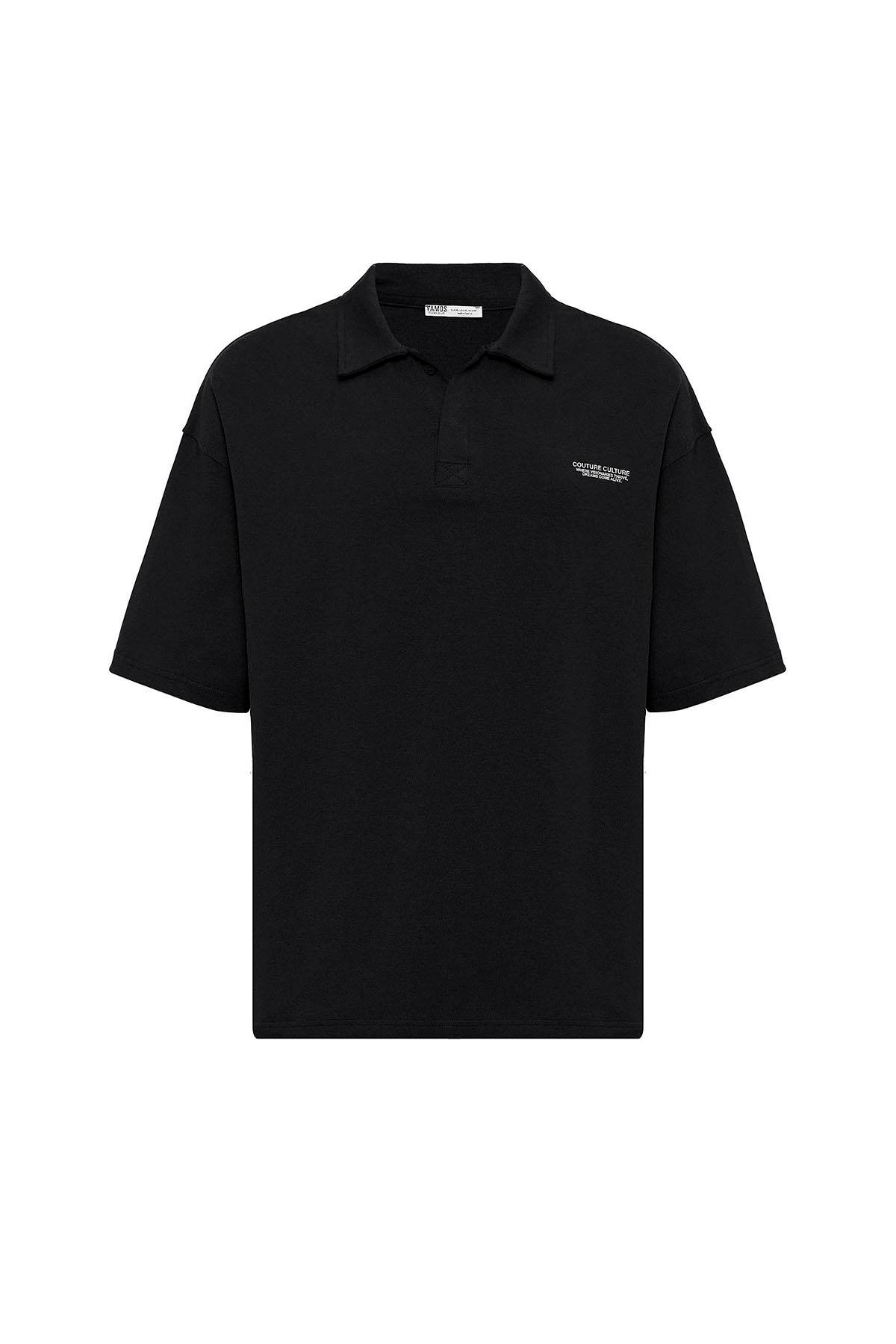 Polo Yaka Oversize Tişört Siyah