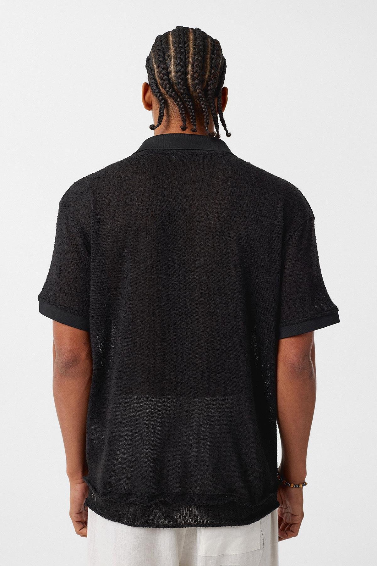 Polo Yaka Oversize Tişört Siyah